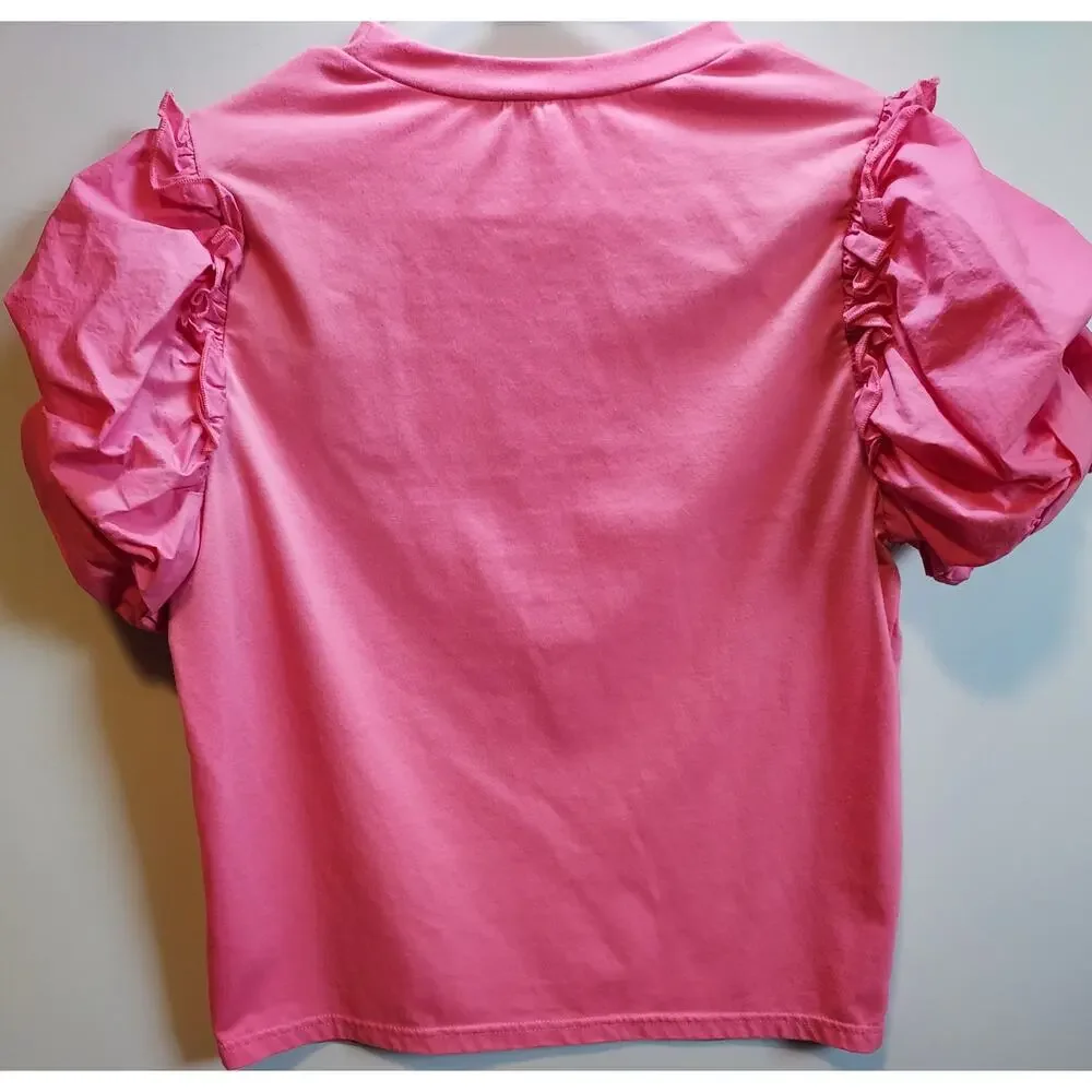 Ontwelfth hot pink short ruffle-sleeve top - Size Small - Picture 2 of 3